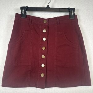 Altar'd State Mini Skirt Small Red Maroon SnapUp Pockets Boho Preppy Casual